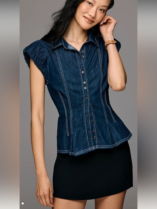 Pilcro Tops - Pilcro Denim Puff Sleeve Top